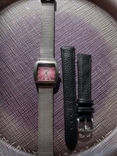 Vintage Fossil Damenuhr Silber mit neuem Edelstahlband & Lederband Schwarz