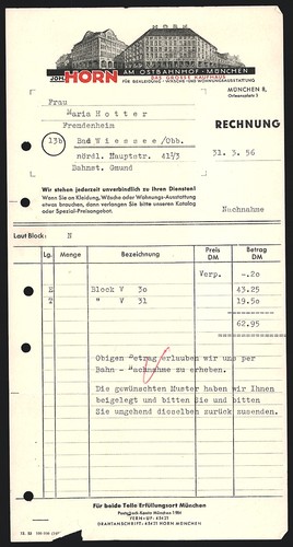 Rechnung münchen 1956 joh - 1956,,