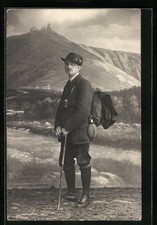 Foto-AK Junger Bergsteiger vor Kulissenlandschaft 1921 