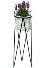 Blumenhocker mit Topf Metall Schwarz Weiß L 75 cm Blumenständer Pflanzenhocker