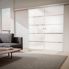 Schiebetür Glas Tür Doppelschiebetür  Schiebetürsystem satiniert 2x 755mm