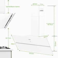 Dunstabzugshaube 90 cm 571 m³/h Abzugshaube Abluft Kopffreihaube Umluft Weiß 