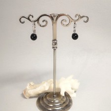 Bouton Ohrringe 6 mm Onyx Kugel Retro Vintage Trachten Silber 925/- rhodiniert