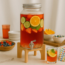 Glaskrug Getränkespender Zapfhahnflasche Glasspender mit Getränkehahn Glas 5,5L