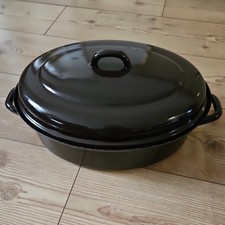 Email Emaille Gänsebräter aus DDR Bestand oval 32x25 cm mit Deckel Bräter Pfanne