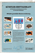 BRD-100. Jahre gesetzl. Rentenversicherung -Künstlerblatt A4 mit allen Entwürfen