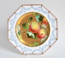 Wedgwood Porzellan Prunkteller Obstmotiv Zierteller goldener Fond handgemalt