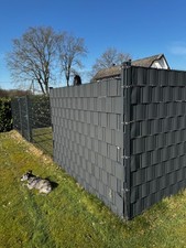 Doppelstabmattenzaun Set inkl. Sichtschutz, Pfosten, Flacheisenleiste 8/6/8