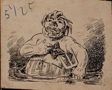 Karikatur Illustration Neptun Dreizack unsigniert Unikat Zeichnung Feder 20 Jhd