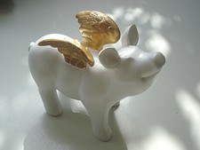 1 Großes Glücks-Schwein ca.20x13,5 x 9cm *Jotex* Deko weiß goldene Flügel /3x da