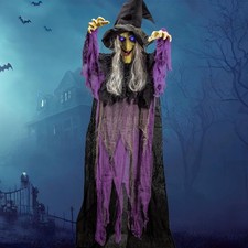 Halloween Hexe Göße 183cm leuchtend sprechend gruselig Dekoration