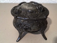 ANTIKE ALTE OVALE SCHMUCK SCHATULLE DECKELDOSE JUGENDSTIL ROSEN DEKOR