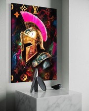 Spartaner Leinwand Bild Farbig Kunst Stil Sparta Leonidas Legionär LV Helm Luxus