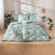 Estella Mako Jersey Bettwäsche 135x200 Rabea alge Blätter Monstera grün 6301-545