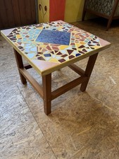 Beistelltisch, Mosaiktisch, Blumenhocker, Massivholz 
