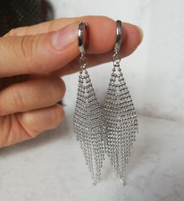 925 Silber Creolen mit Ketten Quasten neu 8,5 x 2 cm, 2 Stück Paar