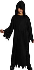 Schwarze Kapuzen-Robe / Halloween Karneval Sensenmann Tod / Jungen Kostüm Gr.140