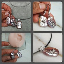 Unikat Biwa SWZ Barockperle Reif Kette Ohrstecker Ohrhänger Anhänger Silber925