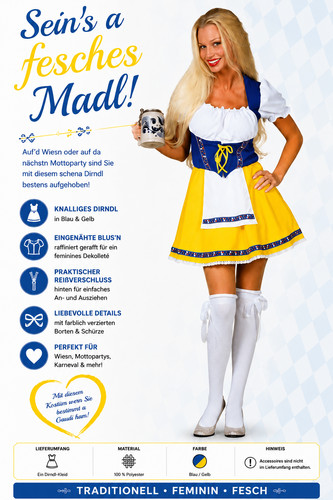 Dirndl damenkostüm blau - dirndl, gelb