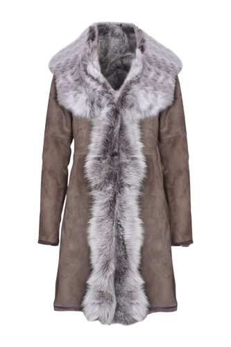 Damen schafsleder mantel taupe - schafsleder,