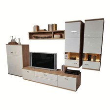 Stralsunder Möbelwerke Wohnwand Multiplan Wildeiche Dekot Front Weiß Hochglanz