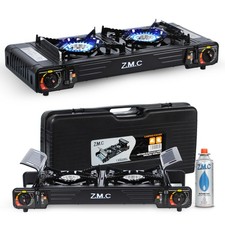 PREMIUM Campingkocher 2 flammig Camping Gas Kocher Grillplatte + Gaskartuschen