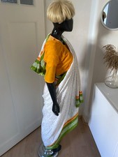 Damen Mädchen Sari Saree 2 Blusen Unterrock Baumwolle orange Fasching