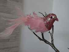 4  Vögelchen a.Clip--rosa- Glitter & Federn-Christbaumschmuck-Vogel-Baumschmuck