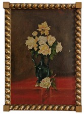 ? Antikes Ölgemälde auf Platte Rosen Stillleben Malerei Gerahmt - 55 x 40 cm