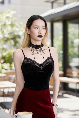 Gothic samt top - mit, spitze