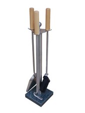 Kaminbesteck SCHÖSSMETALL OVATION Edelstahl matt Speckstein Sockel skandinavisch