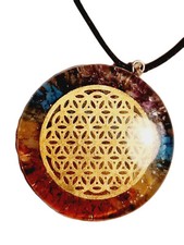 Runder 7 Chakra Orgon / Orgonit Anhänger mit Flower of Life