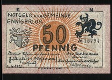 Notgeld Ennigerloh 1921, 50 Pfennig, Teufel und Stadtwappen, Menschen sammeln G 