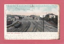 Arnsdorf Bahnhof - mehrere Schienenstränge i.d. Ferne einfahrender Zug  1903