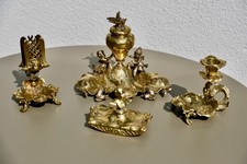 Opulente antike Schreibtisch Garnitur, Set 4 Teile, Bronze, goldfarben, um 1890
