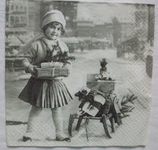 Mädchen mit Geschenken Schlitten - 5 Servietten Serviettentechnik - s.Bild