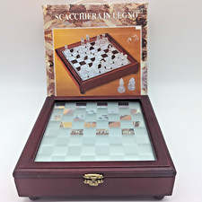 Schachspiel - Holzbox mit Spiegel-Schachbrett + Glasfiguren - Vintage Look