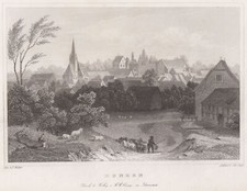 Hungen Original Stahlstich Poppel 1849