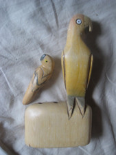 VINTAGE Deko Papagei Stifthalter bemalt Volkskunst Südamerika ca. 11x21cm