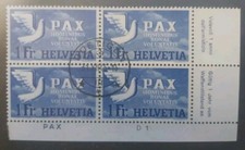 Schweiz 455 aus Pax-Satz Eckrand-4er-Block Ecke 4 gestempelt