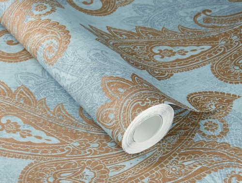 Vliestapete rasch blau bronze - vliestapete,
