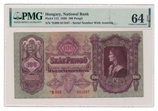 UNGARN Banknote 100 Pengo 1930 Szalasi Ausgabe PMG MS 64 EPQ Wahl Stempelglanz