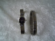 Set Damen Armbanduhr und Armband - Edelstahl - silber/blau - Quartz - Zugband