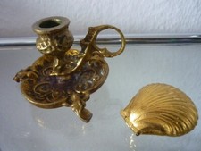 Kerzenleuchter Griff Handleuchter Kerzenhalter + Muschel Dose Bronze Messing TOP