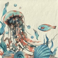 20 Servietten aus Recycling-Papier Gras Underwater World Qualle Fisch 33x33cm