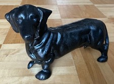 Spardose Sparbüchse Dackel Hund Teckel Gusseisen alt & antik Eisen Dose schwarz