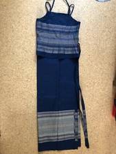 Ensemble Rock und Top aus Thailand, Folklore, blau, Goldstickerei - Bordüre