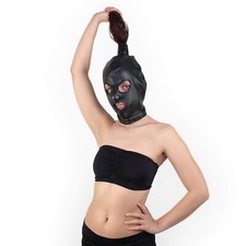 BDSM Maske im Leder-Look mit Pferdeschwanz-Öffnung - Bondage Ledermaske Maske