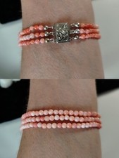 Vintage 3-Strang  Korallen Perlen Armband + 925 Sterling Silber 