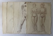 Akte Männlich Weiblich 5 Blätter Zeichnungen Braun Bleistift Mann Frau Skizze